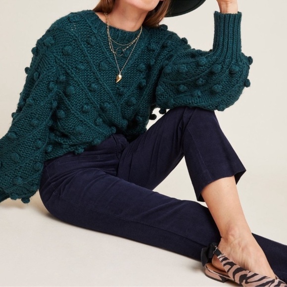 Anthropologie Women's Essential Corduroy Kick Flare Trouser Pants Navy Crop 0 - Picture 1 of 6